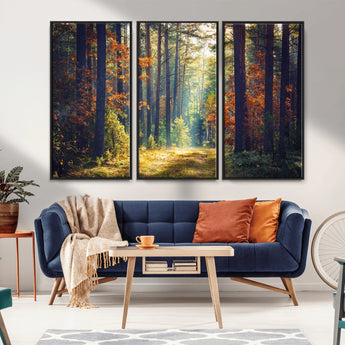 86249-MGV-CV-36X24-Sunlit Autumn Forest Path Wall Art – Peaceful Nature Scene with Fall Foliage, Calming Woods Decor for Home or Office