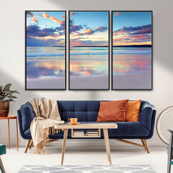 64882-MGV-CV-36X24-Tranquil Sunset Beach Wall Art – Panoramic Ocean Reflection Canvas Print, Calm Coastal Decor for Bedroom, Living Room or Office