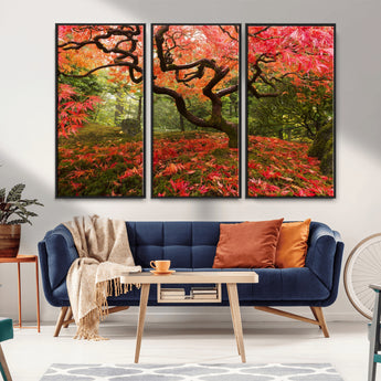73343-MGV-CV-36X24-Autumn Maple Wall Art – Panoramic Vibrant Red Maple Tree Canvas Print, Seasonal Nature Decor for Office, Living Room or Garden