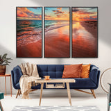 77723-MGV-FC-48X32-3P_Black-Sunset Beach Wall Art – Vibrant Ocean Waves and Golden Horizon Canvas Print, Coastal Seascape Photography Home Decor