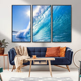 37494-MGV-FC-48X32-3P_Black-Ocean Wave Canvas Art – Stunning Blue Wave Photography, Coastal Wall Decor for Living Room, Bedroom or Office
