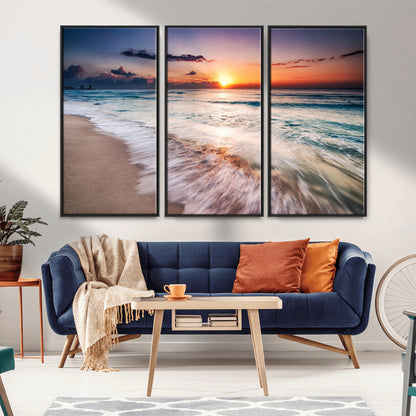 99906-MGV-FC-48X32-3P_Black-Morning Tide Canvas Print – Soft Sunrise Ocean Waves Wall Art, Coastal Serenity Decor for Home & Office