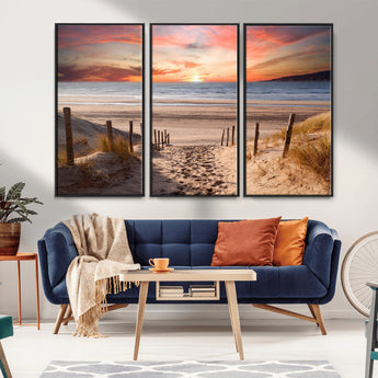 78111-MGV-FC-48X32-3P_Black-Sunset Pathway Wall Art – Panoramic Coastal Canvas Print, Tranquil Beach Decor for Living Room, Office or Bedroom