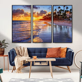 19917-MGV-FC-48X32-3P_Black-Tropical Sunset Beach Wall Art – Panoramic Palm Trees and Ocean Canvas Print, Vibrant Coastal Decor for Living Room, Office or Man