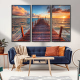 28836-MGV-FC-48X32-3P_Black-Ocean Pier Sunset Wall Art – Wooden Dock and Golden Horizon Canvas Print, Coastal Seascape Photography for Living Room, Bedroom,