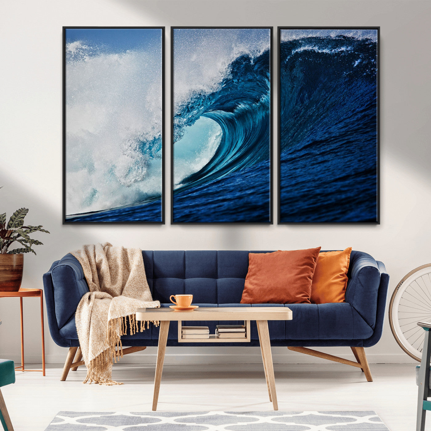 89502-MGV-FC-48X32-3P_Black-Powerful Ocean Wave Wall Art – Panoramic Blue Sea Wave Canvas Print, Coastal Surf Photography Artwork for Living Room, Bedroom, or