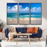60364-MGV-FC-48X32-3P_Black-Tropical Ocean Wave Wall Art – Serene Blue Sea and White Sand Beach Canvas Print, Coastal Landscape Decor for Living Room, Bedroom