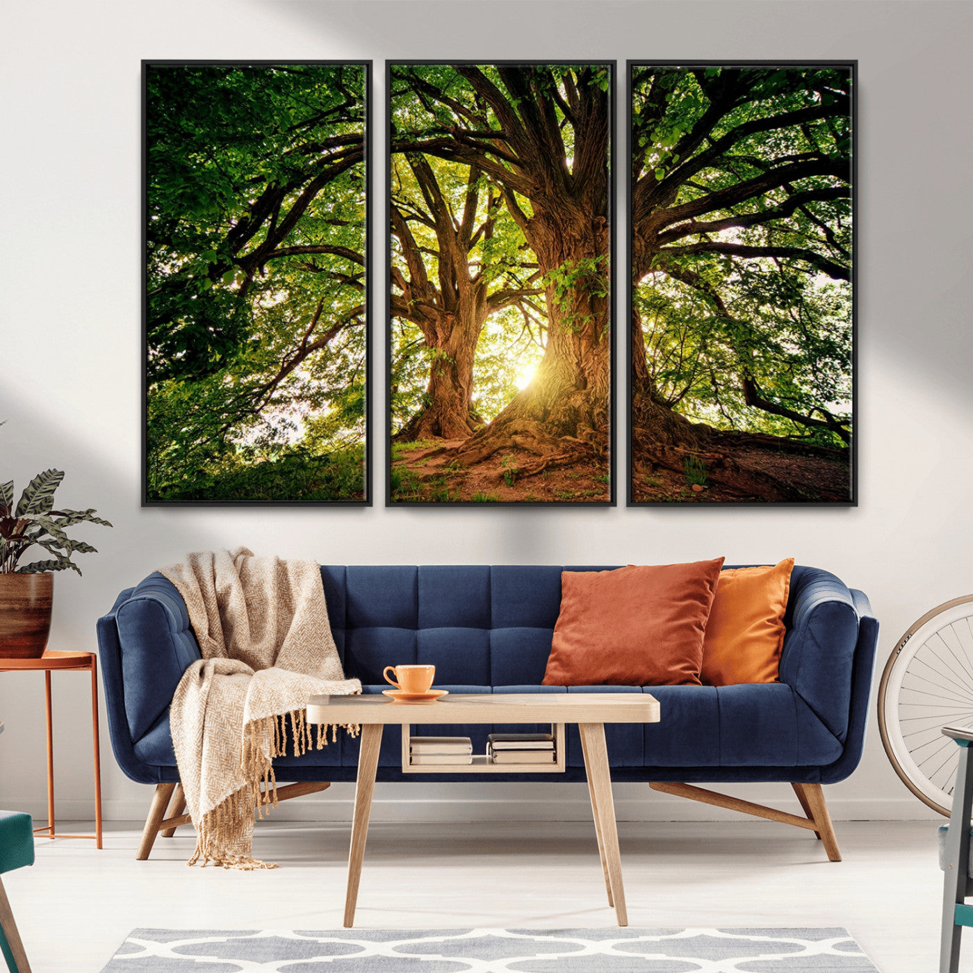 52150-MGV-FC-48X32-3P_Black-Majestic Tree Wall Art – Large Nature Canvas Print with Sunlight Through Branches, Rustic Forest Decor for Living Room, Bedroom or