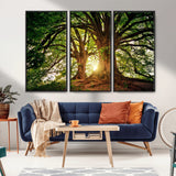 52150-MGV-FC-48X32-3P_Black-Majestic Tree Wall Art – Large Nature Canvas Print with Sunlight Through Branches, Rustic Forest Decor for Living Room, Bedroom or