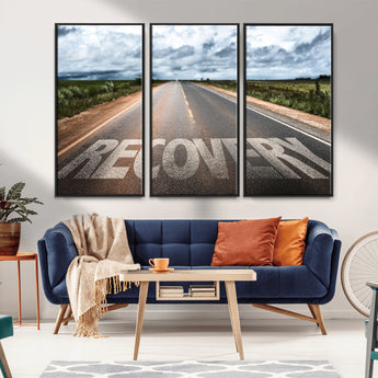 50743-MGV-FC-48X32-3P_Black-Healing Road Wall Art – Motivational Highway Canvas Print, Inspirational Journey Decor for Office, Gym or Living Room