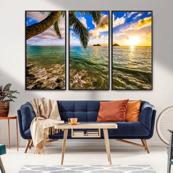 68606-MGV-CV-36X24-Tropical Palm Tree Ocean Wall Art – Sunset Beach Seascape Print, Coastal Paradise Decor for Living Room or Office