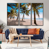 98175-MGV-FC-48X32-3P_Black-Tropical Palm Beach Wall Art – Relaxing Ocean Shore Canvas Print with Palm Trees, Coastal Summer Decor for Living Room, Bedroom or