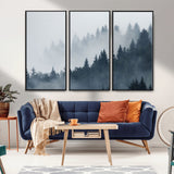 23671-MGV-FC-48X32-3P_Black-Misty Forest Wall Art – Serene Foggy Pine Trees Landscape Canvas Print, Tranquil Nature Decor for Living Room, Bedroom or Office
