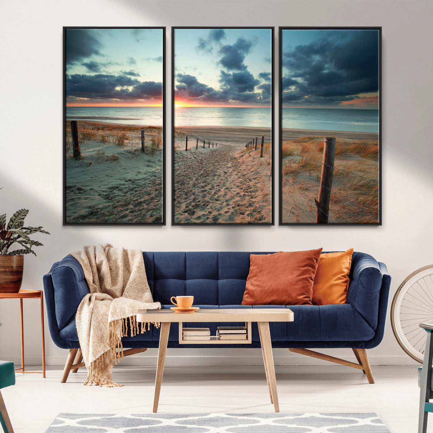 25788-MGV-FC-48X32-3P_Black-Sunset Beach Path Wall Art – Scenic Coastal Dunes and Ocean Canvas Print, Tranquil Seaside Landscape Decor for Living Room or