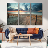 25788-MGV-FC-48X32-3P_Black-Sunset Beach Path Wall Art – Scenic Coastal Dunes and Ocean Canvas Print, Tranquil Seaside Landscape Decor for Living Room or
