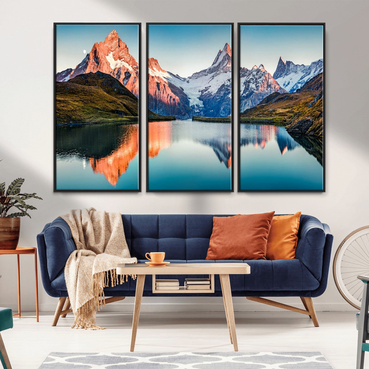 88453-MGV-CV-36X24-Mountain Lake Wall Art – Snow-Capped Peaks Reflected in Alpine Water Canvas Print, Nature Landscape Wall Decor for Living Room or
