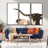 35866-MGV-FC-48X32-3P_Black-Texas Longhorn Wall Art – Rustic Western Bull Canvas Print, Farmhouse Animal Photography Decor for Living Room, Office, or Ranch