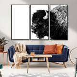 68780-MGV-CV-36X24-Bison Close-Up Wall Art – Black and White Buffalo Canvas Print, Rustic Wildlife Photography Decor for Living Room, Office, or