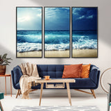 84116-MGV-FC-48X32-3P_Black-Ocean Wave Wall Art – Blue Sea and Beach Canvas Print, Coastal Seascape Photography Artwork for Living Room, Bedroom, or Office