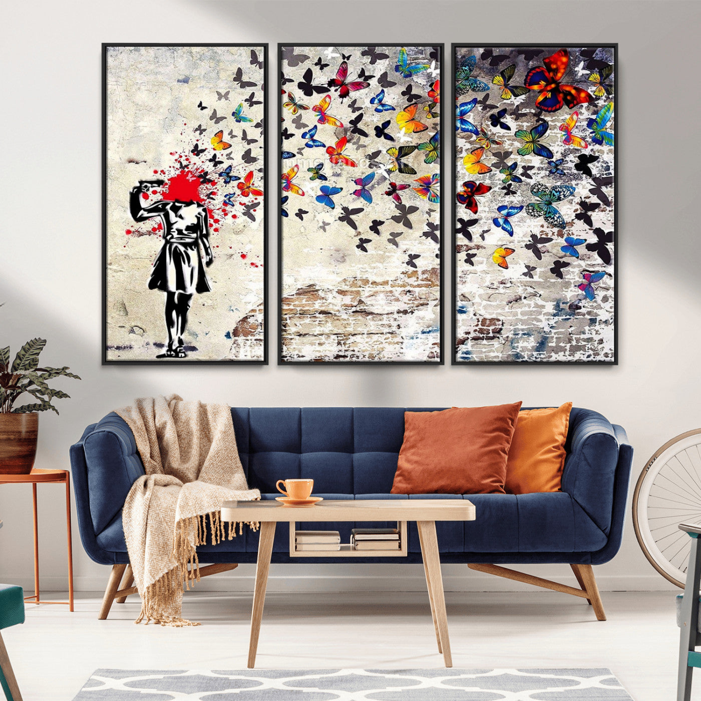 88654-MGV-FC-48X32-3P_Black-Butterfly Explosion Graffiti Wall Art – Street Art Canvas Print, Colorful Butterfly Spray Mural, Modern Abstract Urban Wall Decor