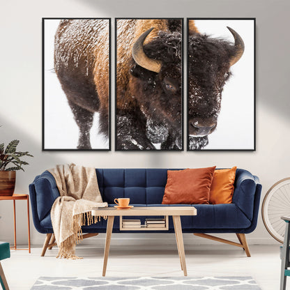 65605-MGV-FC-48X32-3P_Black-Snow Bison Wall Art – Close Up Buffalo Canvas Print, Rustic Western Wildlife Photography, Farmhouse Cabin Lodge Decor for Living