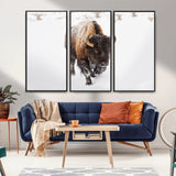 19889-MGV-FC-48X32-3P_Black-Snow Bison Wall Art – Majestic Buffalo Winter Landscape Canvas Print, Rustic Wildlife Photography Decor for Cabin, Lodge, Living
