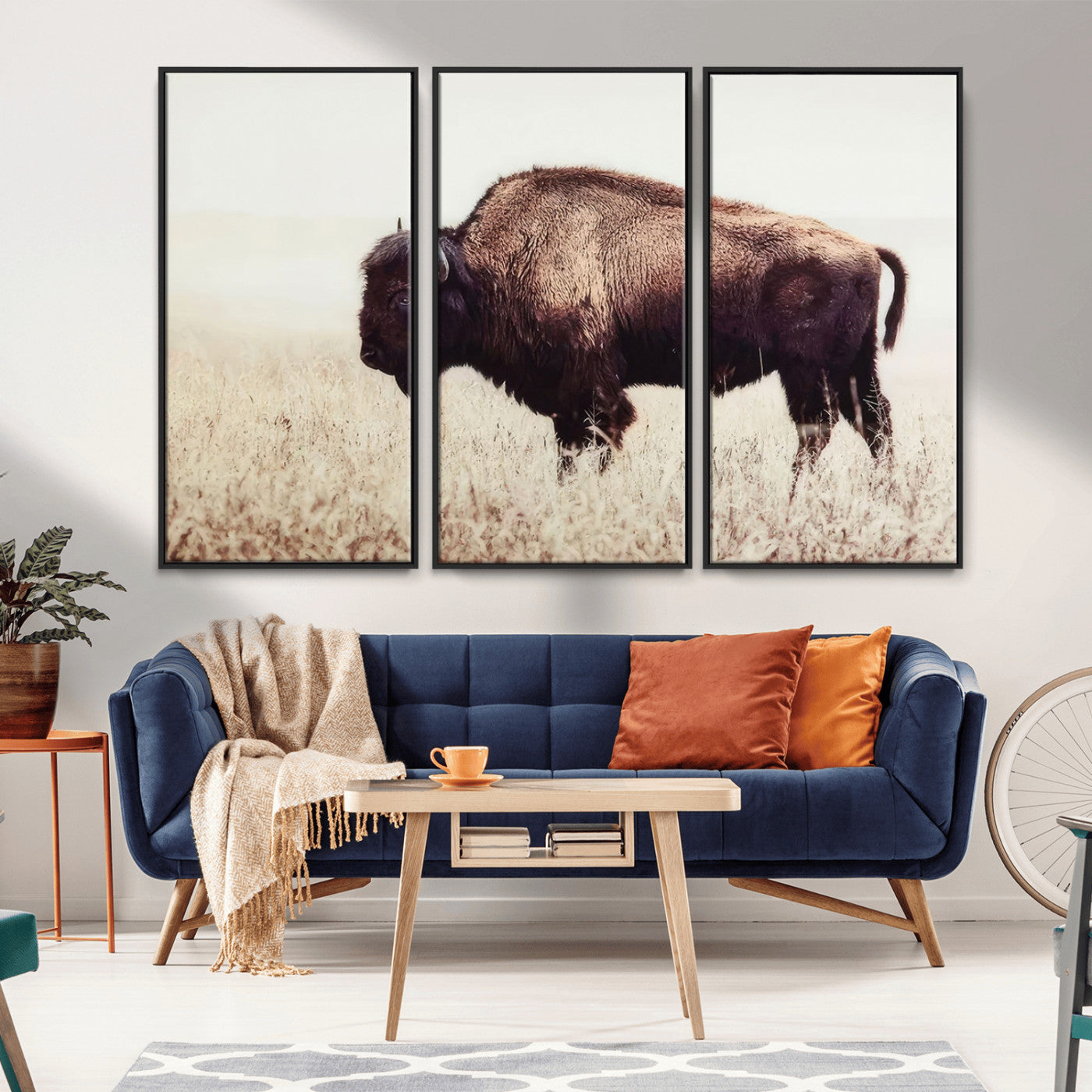 48406-MGV-FC-48X32-3P_Black-American Bison Wall Art – Rustic Buffalo Canvas Print in Prairie Field, Western Wildlife Photography Decor for Cabin, Lodge,