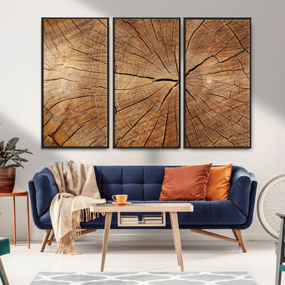61710-MGV-FC-48X32-3P_Black-Tree Rings Wall Art – Rustic Wood Grain Canvas Print of Tree Trunk Cross Section, Nature Inspired Decor for Cabin, Office, Living