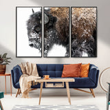 24304-MGV-FC-48X32-3P_Black-Bison Wall Art Canvas Print, Framed Winter Bison Art Picture Print, Snowy Buffalo Perfect Rustic Farmhouse Decor Artwork