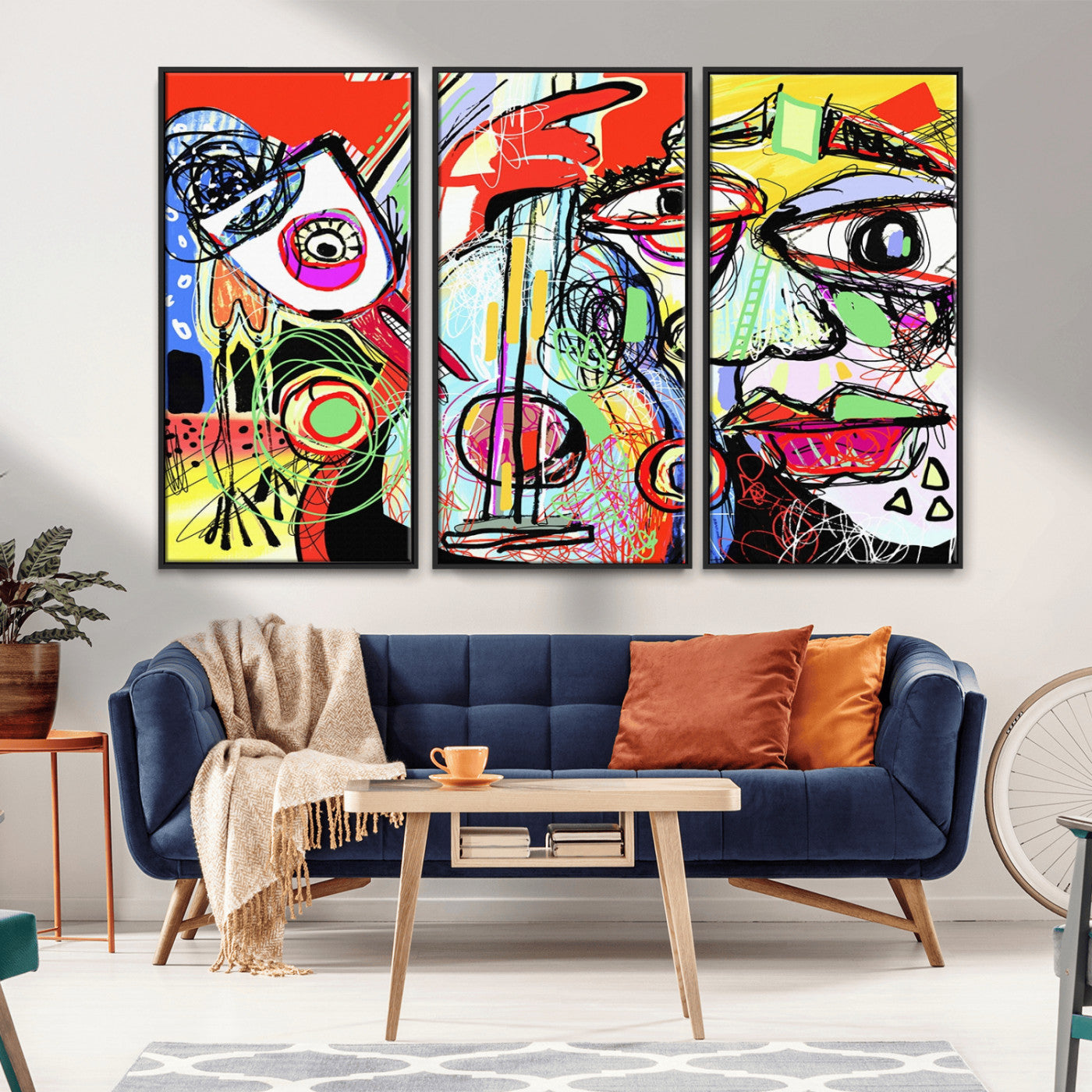 37796-MGV-FC-48X32-3P_Black-Picasso Style Wall Art Canvas Print, Framed Picasso Art Picture Print, Picasso Cubism Perfect Modern Abstract Decor Artwork