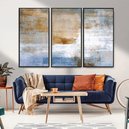 72354-MGV-FC-48X32-3P_Black-Blue and Gold Abstract Wall Art – Modern Minimalist Canvas Print, Textured Contemporary Painting for Living Room, Bedroom, or