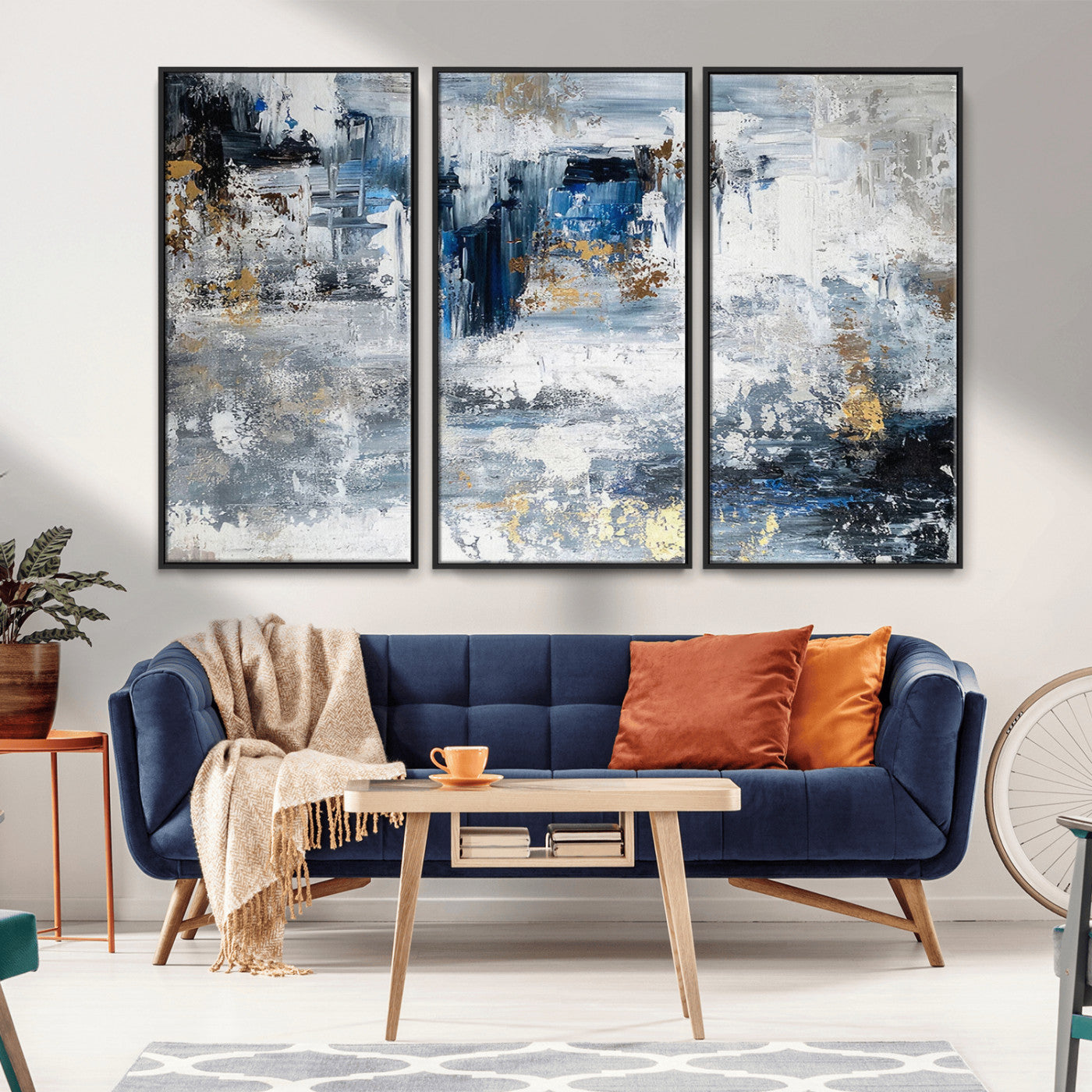 59716-MGV-CV-36X24-Abstract Blue and Gold Wall Art – Modern Textured Canvas Print, Contemporary Painting for Living Room, Bedroom, or Office Decor