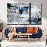 59716-MGV-FC-48X32-3P_Black-Abstract Blue and Gold Wall Art – Modern Textured Canvas Print, Contemporary Painting for Living Room, Bedroom, or Office Decor