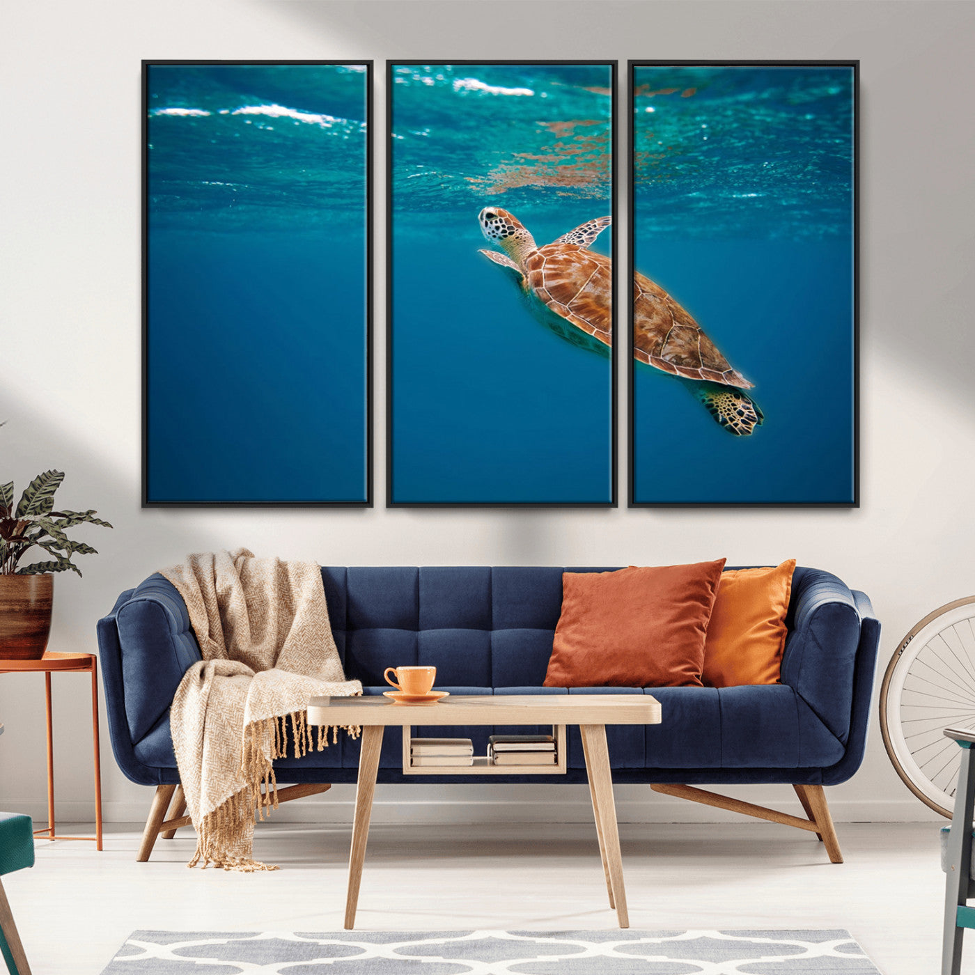 91440-MGV-FC-48X32-3P_Black-Sea Turtle Wall Art – Ocean Turtle Canvas Print, Underwater Marine Life Decor for Living Room, Office, Beach House or Bathroom