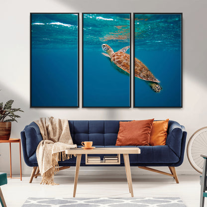 91440-MGV-FC-48X32-3P_Black-Sea Turtle Wall Art – Ocean Turtle Canvas Print, Underwater Marine Life Decor for Living Room, Office, Beach House or Bathroom