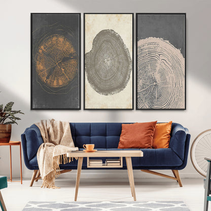 80725-MGV-CV-36X24-Wood Tree Rings Wall Art Canvas Print, Framed Tree Rings Art Picture Print, Abstract Tree Rings Perfect Modern Boho Decor Artwork