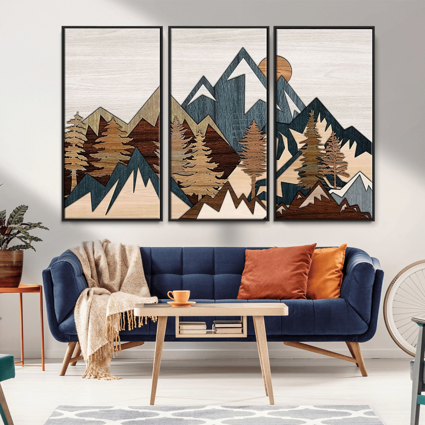 67950-MGV-CV-36X24-Modern Wood Wall Art Canvas Print, Framed Mountain Range Art Picture Print, Wood Mountain Range Perfect Rustic Decor Artwork
