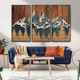 41330-MGV-FC-48X32-3P_Black-Rustic Mountain Wall Art – Wooden Nature Scene with Trees and Peaks, Handmade 3D Layered Decor for Living Room, Cabin or Office