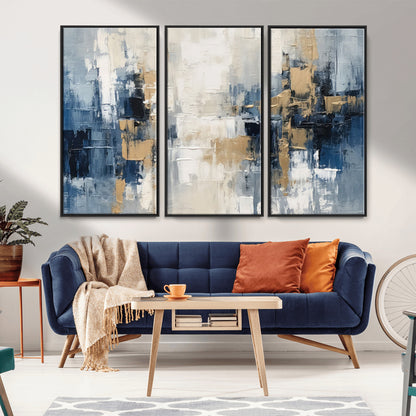 44344-MGV-CV-36X24-Abstract Blue and Gold Wall Art – Modern Hand Painted Canvas Print, Contemporary Textured Painting for Living Room, Bedroom or