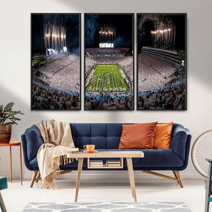 11391-MGV-FC-48X32-3P_Black-Penn State Stadium Wall Art – Panoramic White Out Football Game Canvas Print, College Sports Decor for Office, Man Cave, or Living