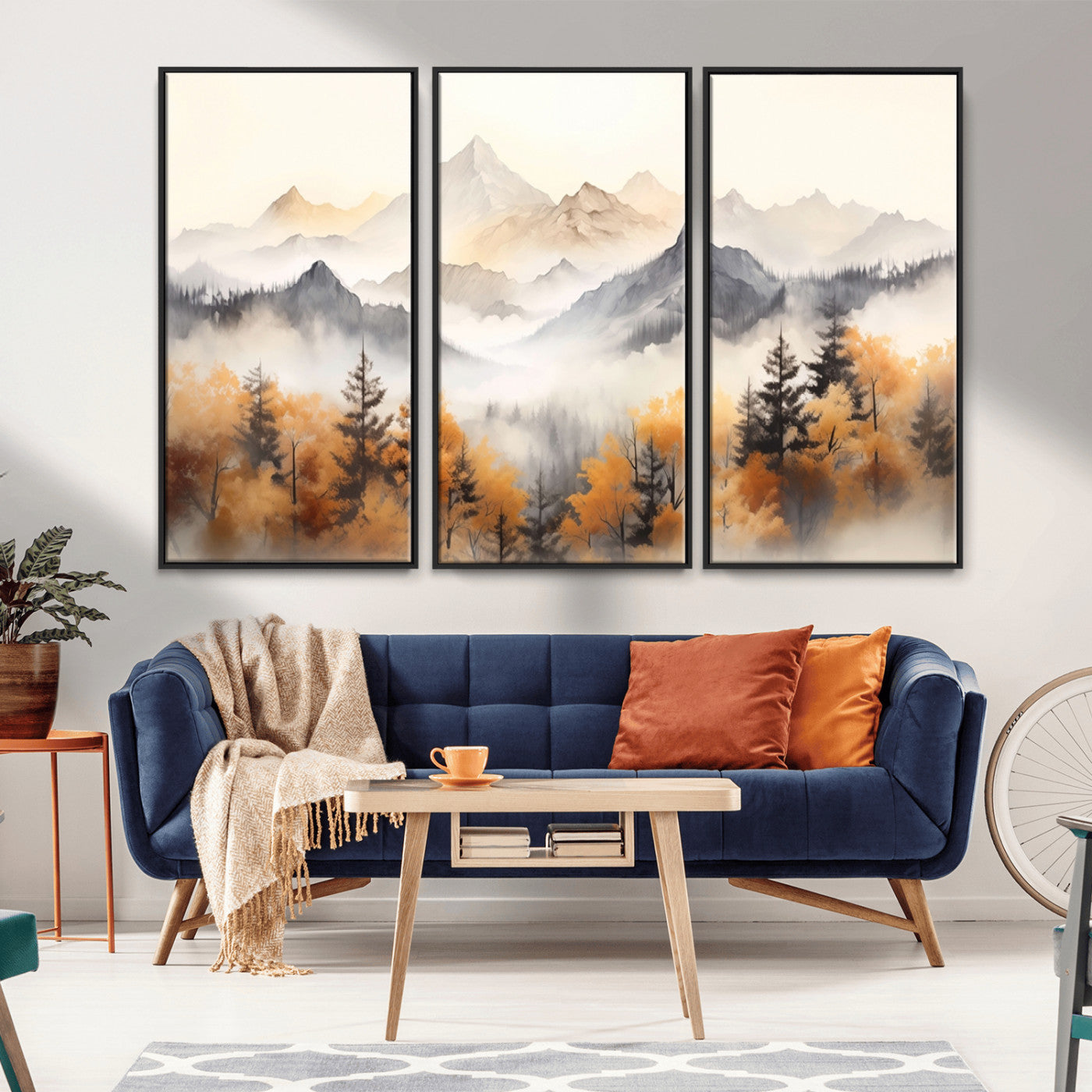 70049-MGV-CV-36X24-Autumn Mountain Forest Wall Art – Misty Landscape Canvas Print, Rustic Nature Inspired Decor for Living Room, Bedroom or Office