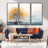 23385-MGV-CV-36X24-Golden Butterfly Tree Wall Art – Abstract Yellow and Gray Canvas Print, Modern Nature Artwork for Living Room, Bedroom or Office