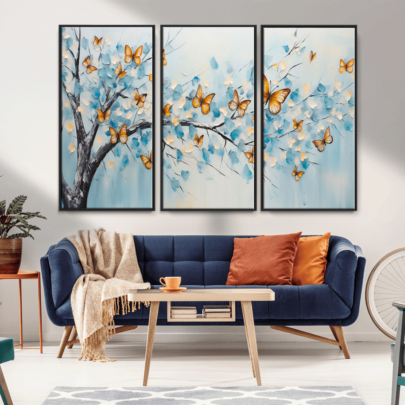 59455-MGV-CV-36X24-Butterfly Tree Branch Wall Art – Blue and Yellow Abstract Canvas Print, Modern Nature Artwork for Living Room, Bedroom or Office