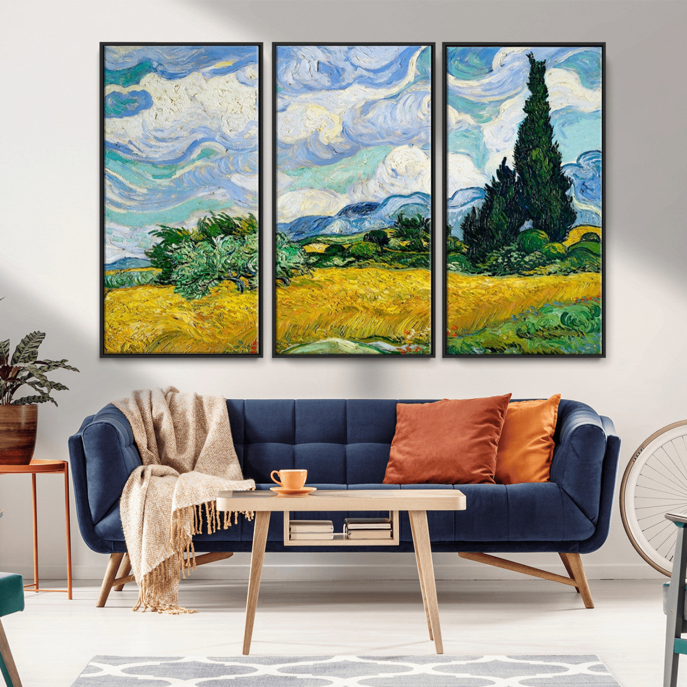 97252-MGV-CV-36X24-Wheat Field with Cypress – Van Gogh Wall Art, Impressionist Landscape Canvas Print, Rustic Home Decor for Living Room or Office