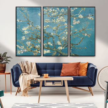 65607-MGV-CV-36X24-Almond Blossom Wall Art – Van Gogh Blue Floral Canvas Print, Elegant Impressionist Painting Decor for Living Room, Bedroom or