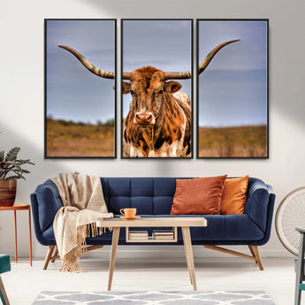 18594-MGV-CV-36X24-Texas Longhorn Bull Wall Art – Rustic Western Cattle Canvas Print, Country Farmhouse Decor for Living Room, Office or Cabin