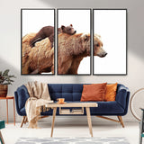 76943-MGV-CV-36X24-Mom Bear Wall Art Canvas Print, Framed Bear Photography Art Picture Print, Rustic Bear and Cub Perfect Rustic Farmhouse Decor