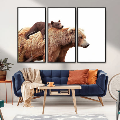 76943-MGV-CV-36X24-Mom Bear Wall Art Canvas Print, Framed Bear Photography Art Picture Print, Rustic Bear and Cub Perfect Rustic Farmhouse Decor