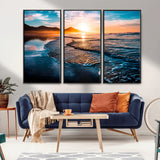 26494-MGV-CV-36X24-Ocean Sunset Wall Art – Scenic Beach Canvas Print with Waves and Mountains, Coastal Seascape Photography for Living Room, Bedroom