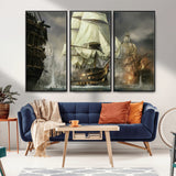 26512-MGV-CV-36X24-Naval Battle Wall Art – Dramatic Tall Ship Canvas Print, Historic Pirate Sailing War Scene, Nautical Decor for Office, Study or